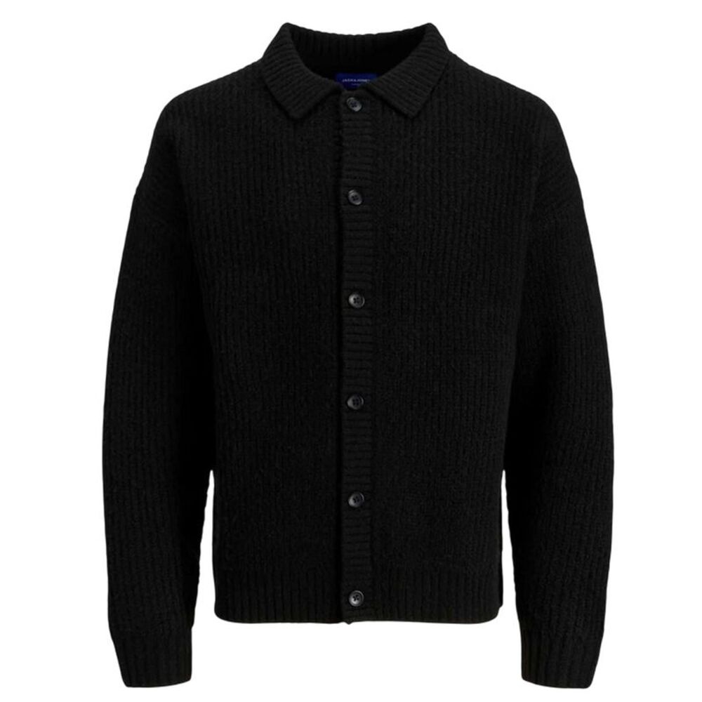 Jack And Jones Mens York Flat Knit Long-Sleeved Cardigan / Black